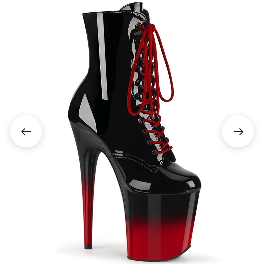 Heavily Used Flamingo 8” Pleasers size 10 red/black ombré closed toe boots